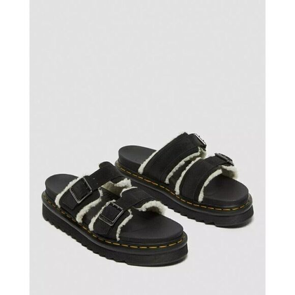 Dr. Martens Myles Sandals Unisex US 13 Black Faux Fur Platform Suede Buckle NIB‎ main image 7